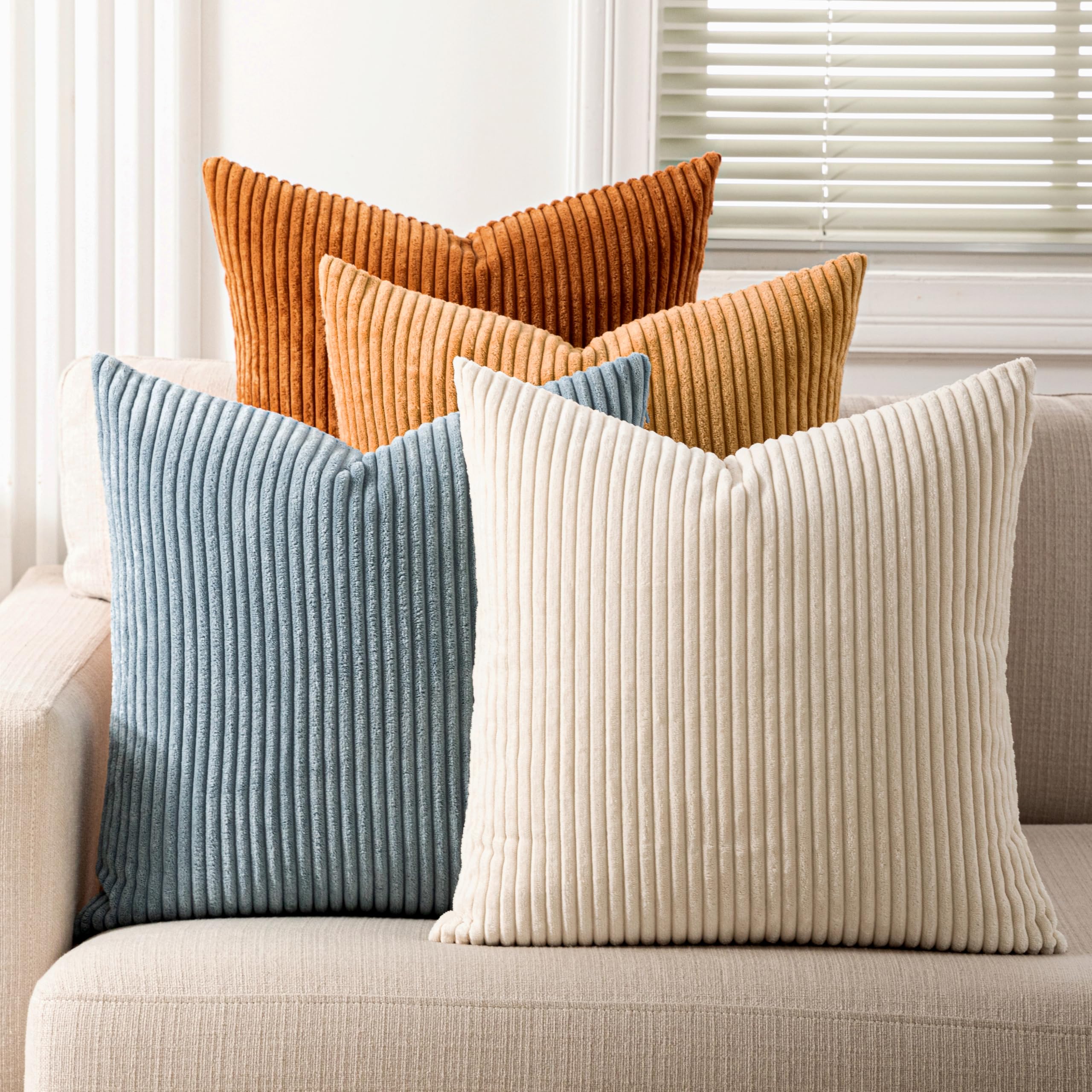 LANANAS Corduroy Throw Pillow Covers Set Of 4 - 20x20 Inch Boho Farmhouse Decor - View #5
