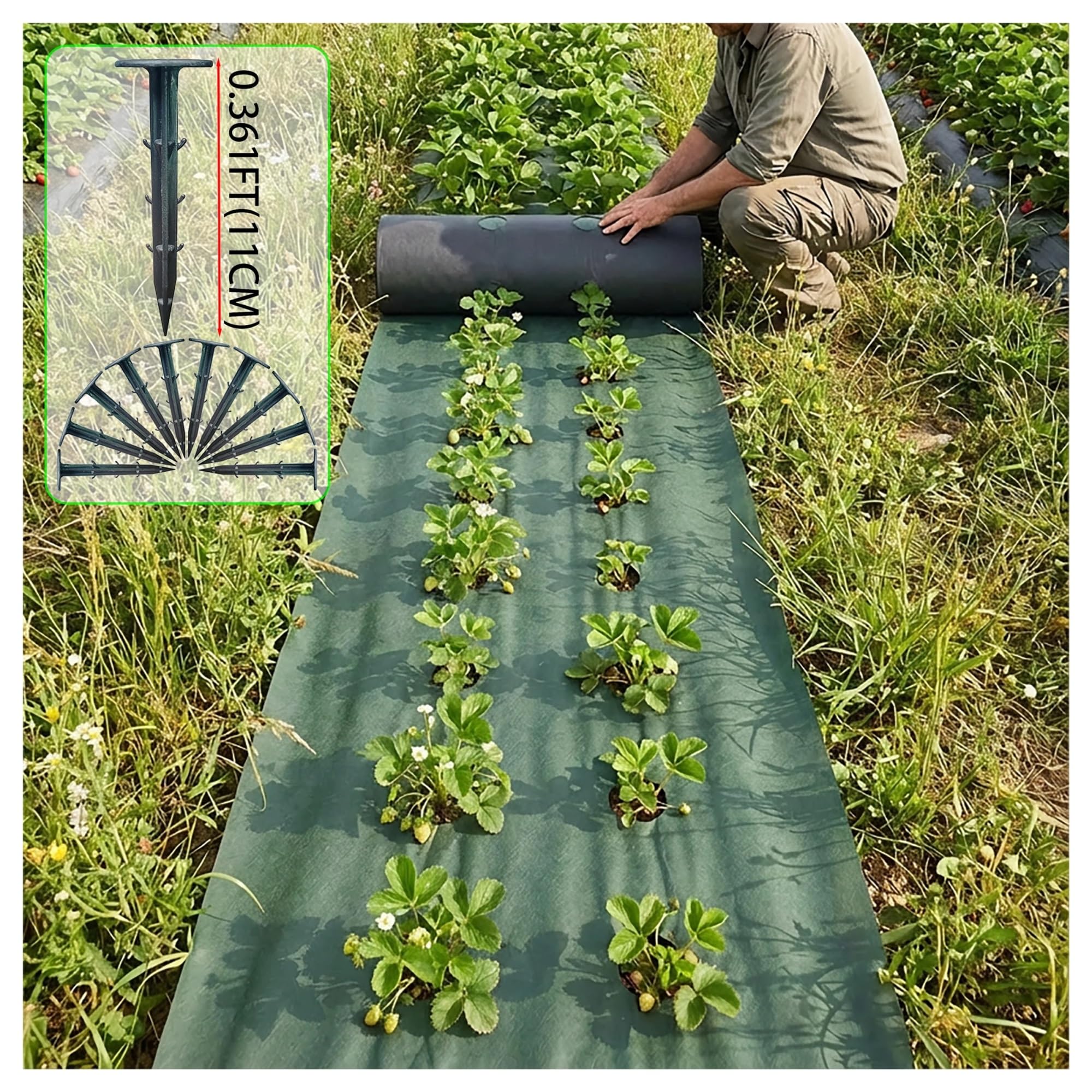 Tessuto antierba Panno Perforato Resistente all'erba, Inclusi 10 Chiodi a Terra, Adatto for Coprire Verdure e Giardini | 0.8X10M