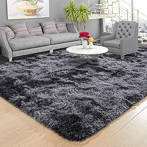 Foxmas Shag Rug 5x7ft fluffy non-slip backing dark grey