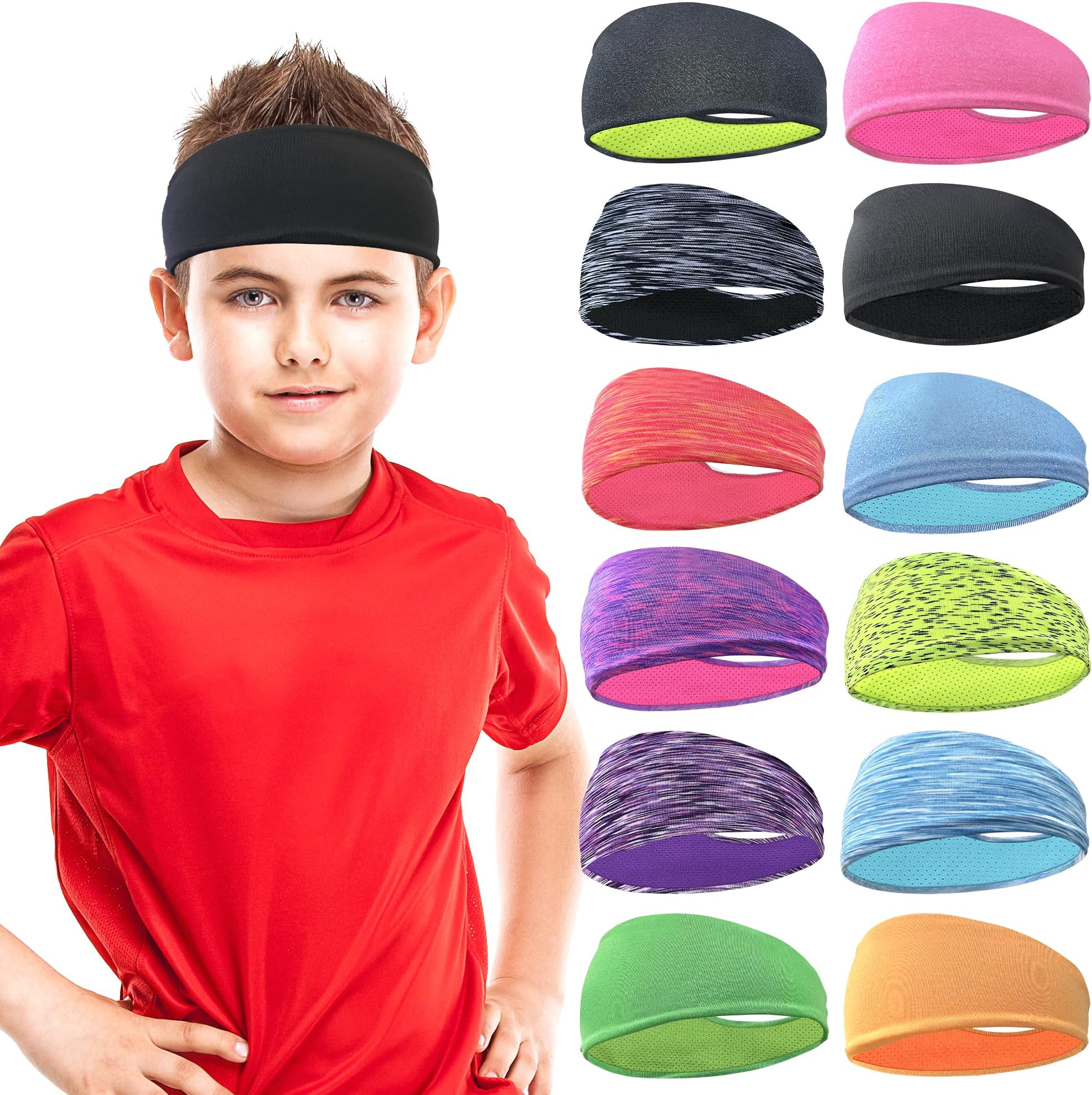 Kids Headbands Breathable Athletic Sweatbands Sports Headband for Girls and Boys Moisture Wicking Elastic Hairband for Toddler Children and Teenagers