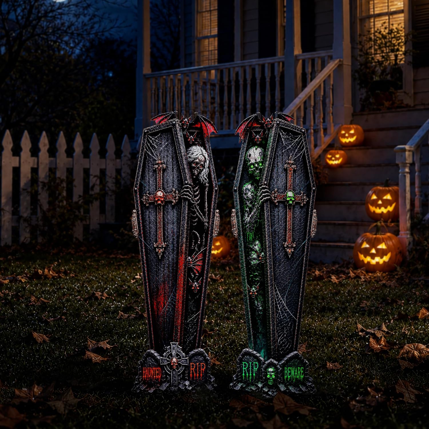 2 Pieces Halloween Yard Signs, Tombstone and Skull Decorations Outdoor