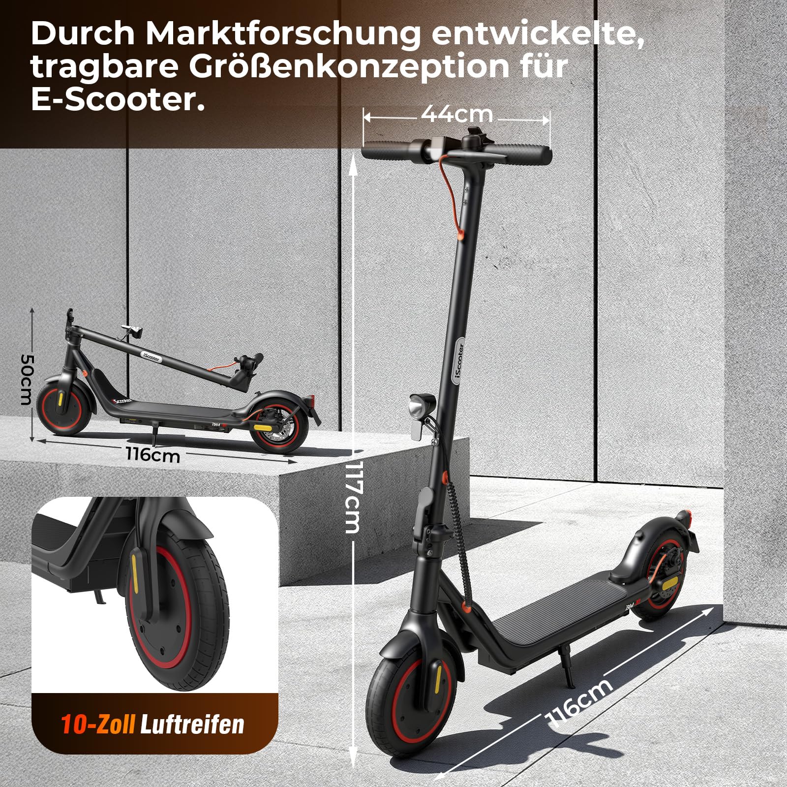 Patinete electrónico con Permiso de circulación para Adultos con Control de aplicación Inteligente, Alcance máximo de 30 km, Abe Plegable con neumáticos de Aire de 10 Pulgadas, Scooter eléctrico máx