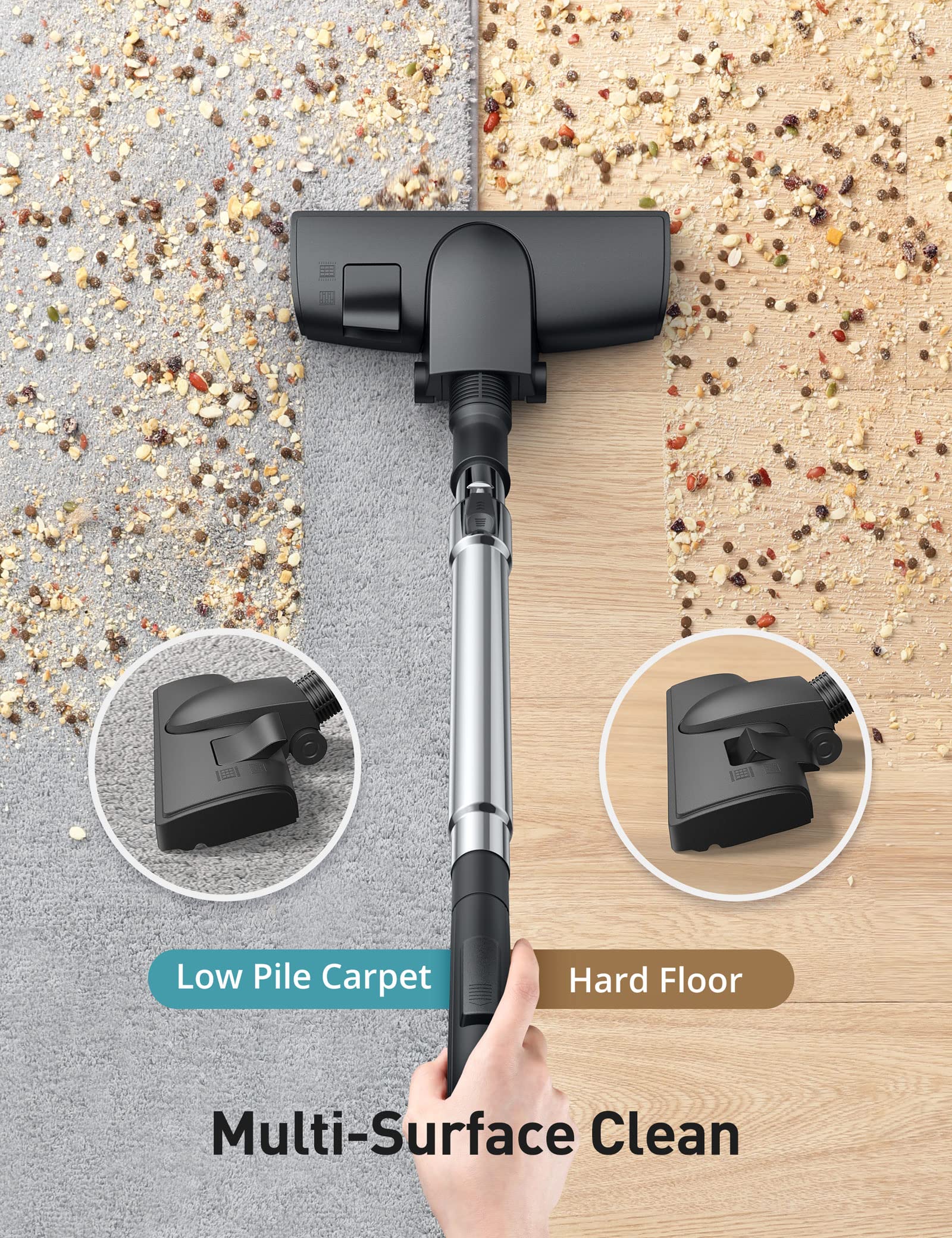 Aspiron Canister Vacuum Cleaner, 40Kpa Bagless Vacuum Cleaners, 4QT Large Dust Cup, Double HEPA Filter, Retractable Cord, 1600W Lightweight Vacuum Cleaner with 5 Tools for Hard Floors, Navy - 4