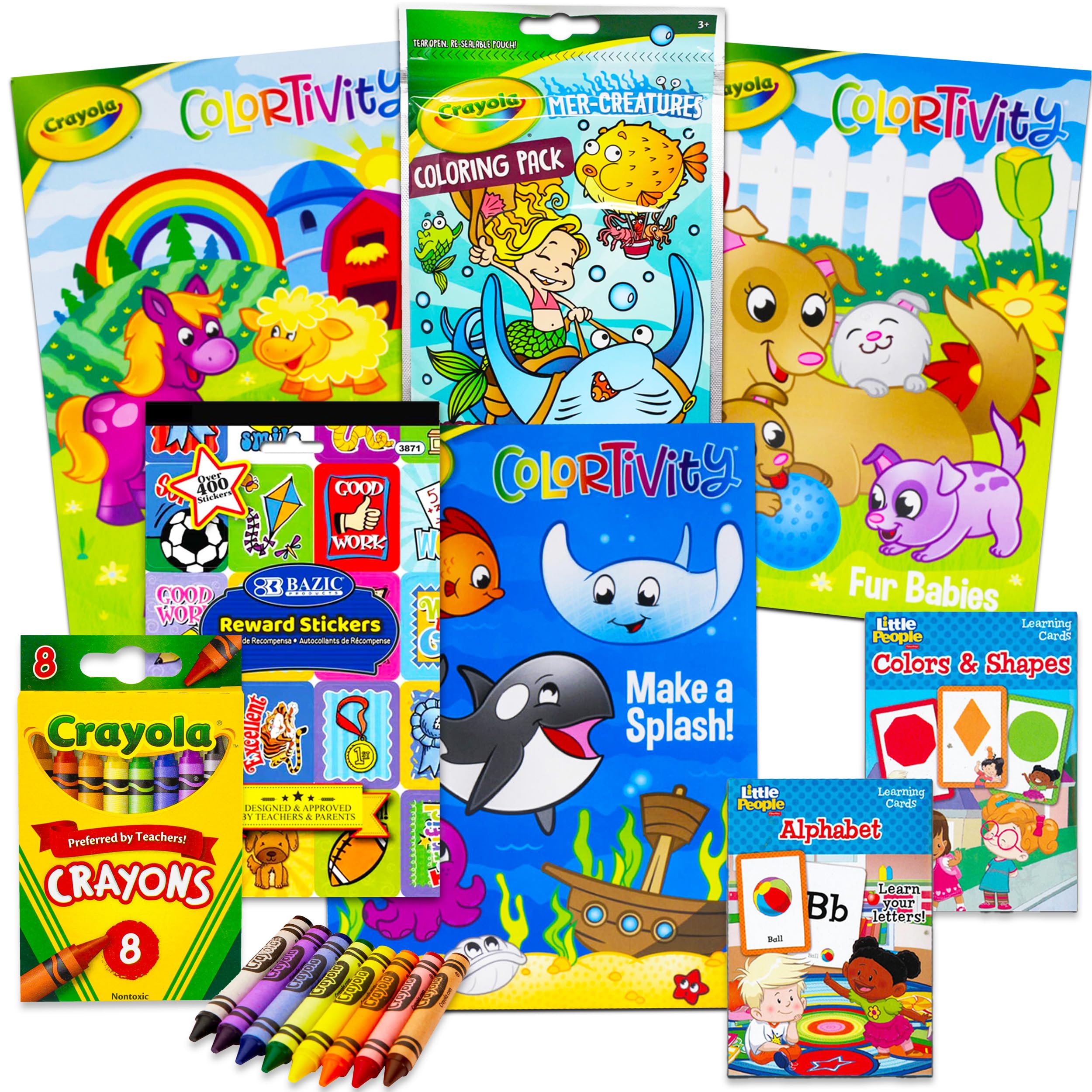 Crayola Coloring Books for Kids Toddlers Crayola Learning Set Bundle - 13 Pc Crayola Animal Coloring Activity Books with Crayola Learning Crayons Jumbo and Crayola Stickers (Crayola School Supplies)