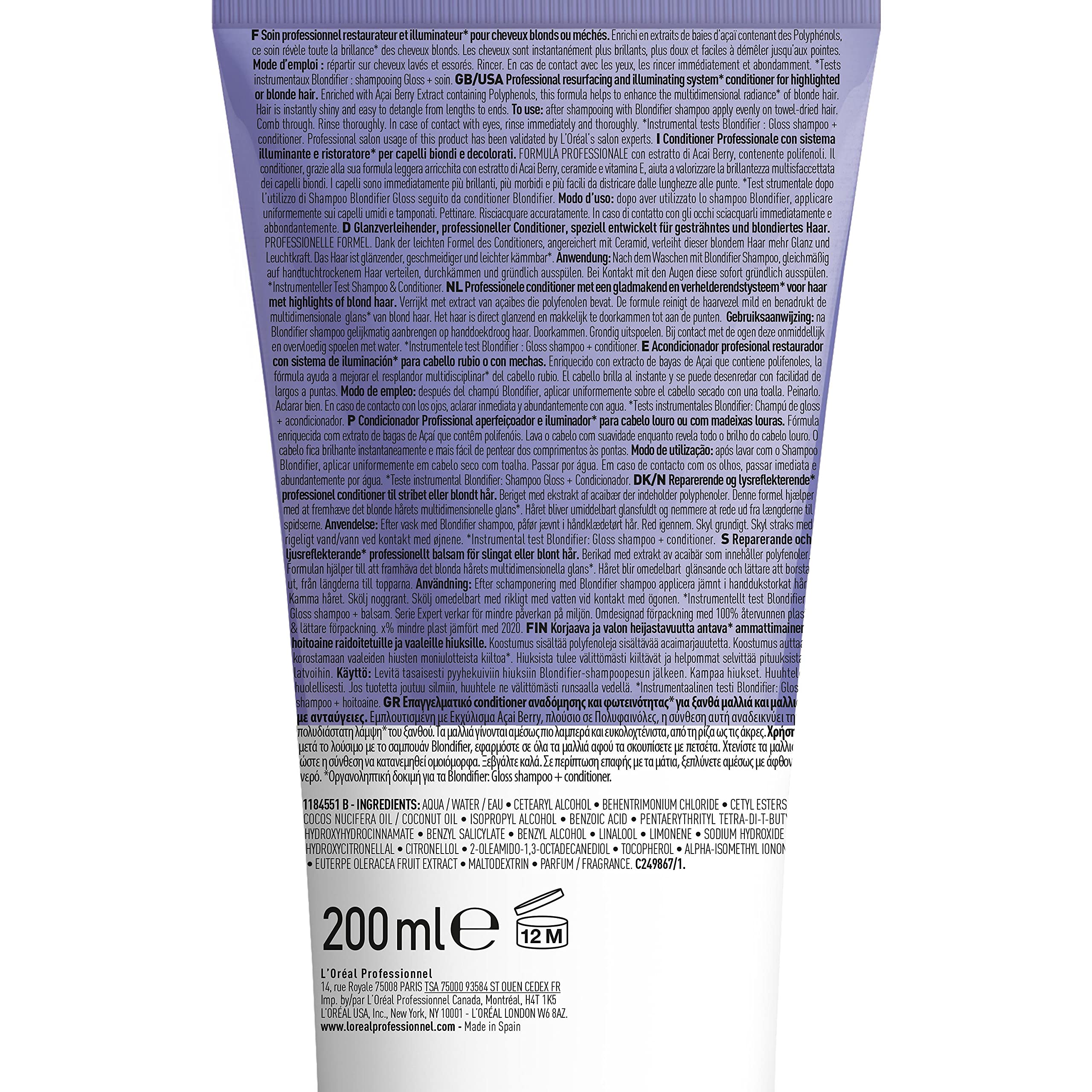 L'Oréal Professionnel Paris | Balsamo professionale per capelli biondi Blondifier Serie Expert, Formula ricostituente e illuminante, 200 ml