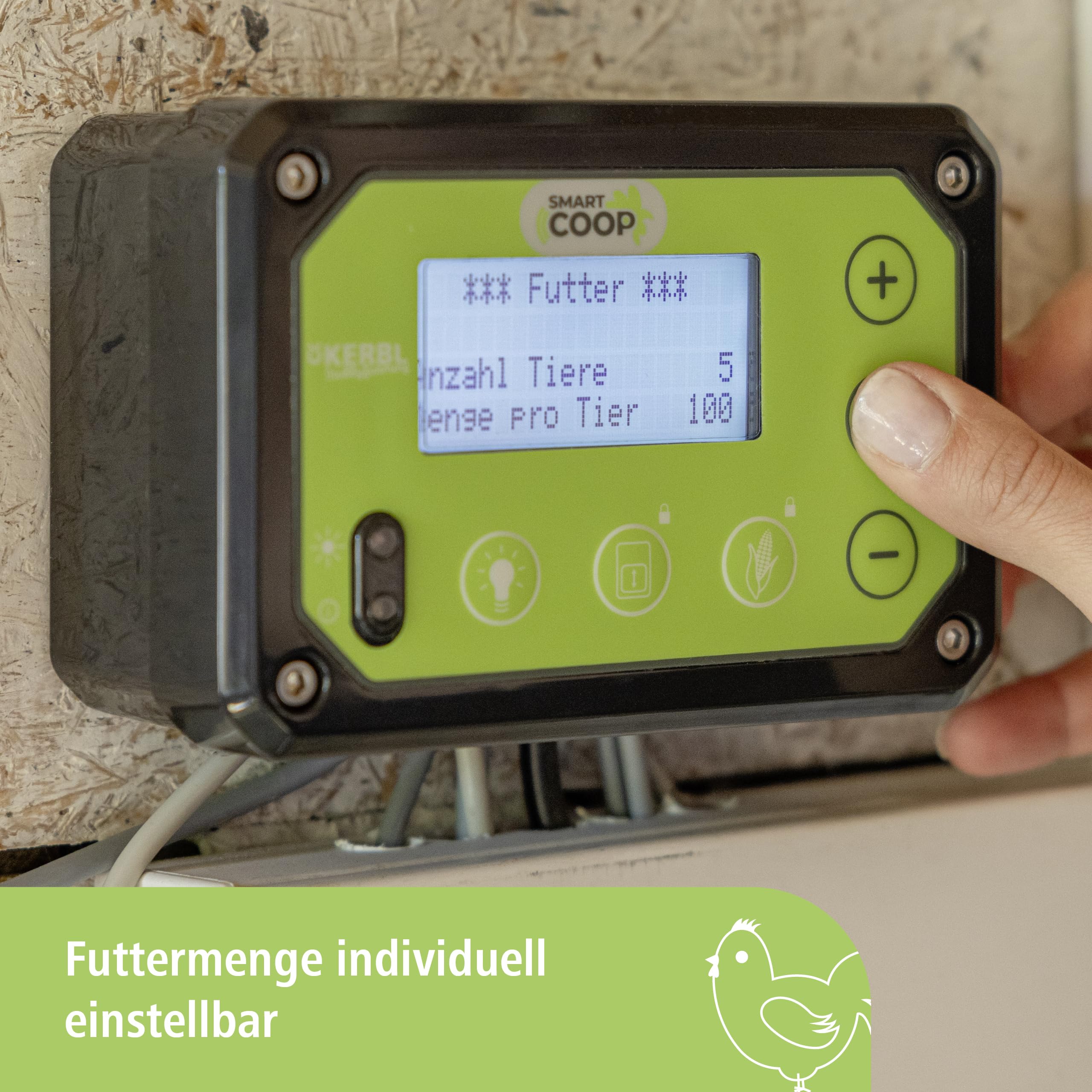 Kerbl Hobbyfarming SmartCoop Comedero con Sensor de Nivel, dispensador de alimento, plástico, para gallinas, con Rodillos dosificadores, Fabricado en Alemania