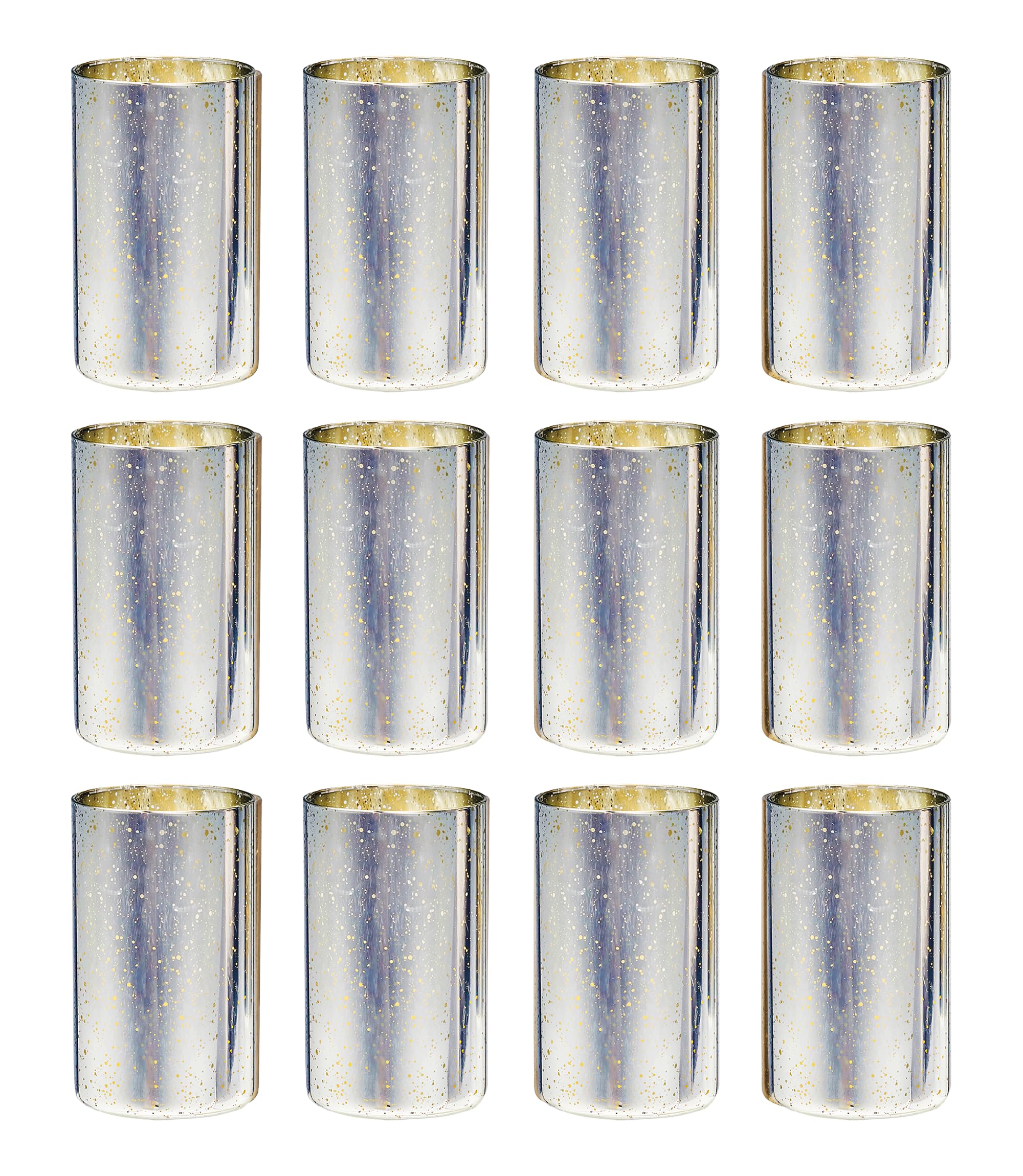 Willceka Set di 12 vasi cilindrici in argento per centrotavola, vaso in vetro moderno, portacandele decorativo a forma di uragano, per portacandele a colonna, fiori per centrotavola da tavola