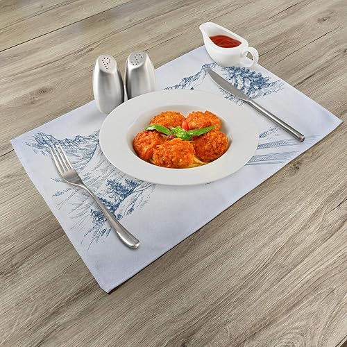 Miniatura 123 de Ambesonne Juego de 4 manteles individuales amarillos y azules, diseño de flores de primavera, flores vibrantes, manteles individuales de tela Azul