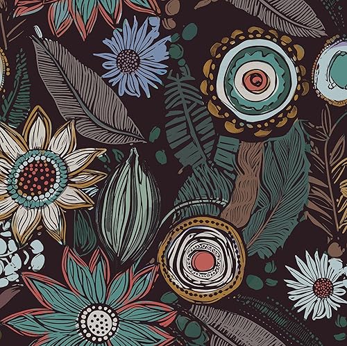Miniatura 20 de Papel tapiz bohemio para despegar y pegar, 17.5 x 118 pulgadas, papel de pared botánico floral oscuro de vinilo, impermeable, autoadhesivo, papel de