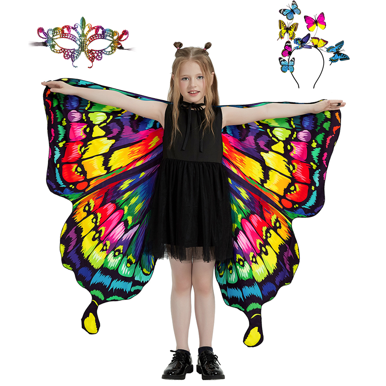 Disfraz alas de mariposa doble faz para niñas 3 piezas miniatura 7