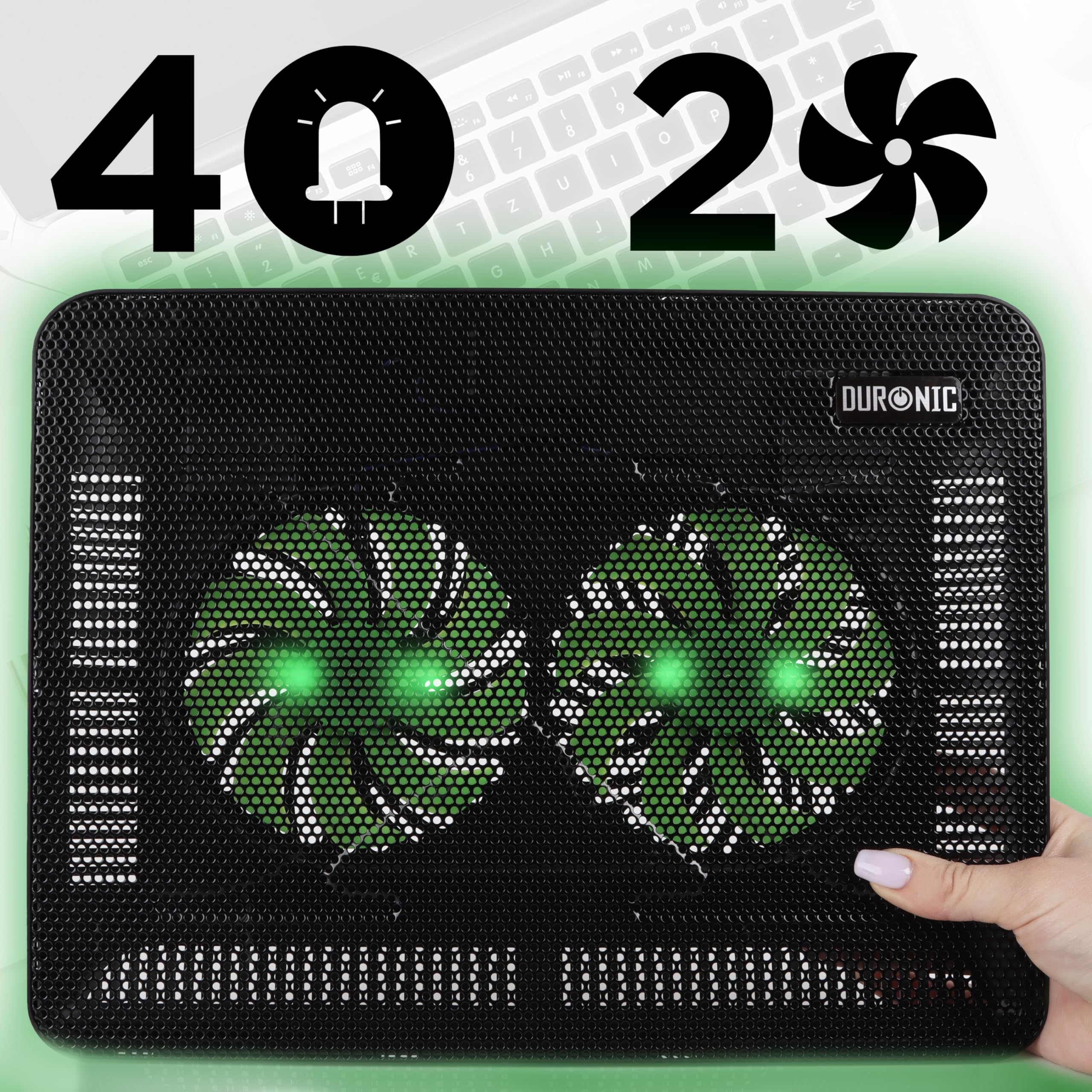 Duronic LC2 Refroidisseur Ordinateur Portable 2 Ventilateurs Tapis Laptop USB Hauteur Ajustable