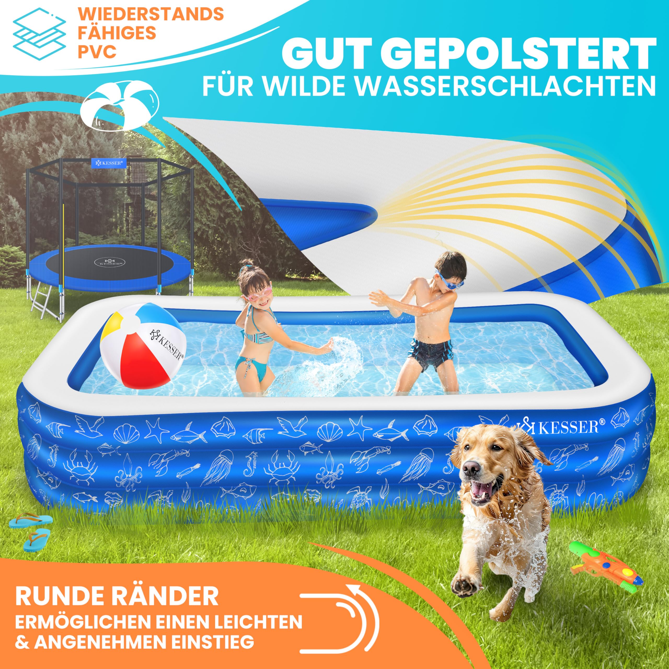 KESSER® Piscine gonflable familiale pour enfants et adultes Piscine de jardin Piscine familiale Piscine d'été 305 x 183 x 56 cm Pataugeoire 1180 l Convient aux enfants Avec kit de réparation et balle