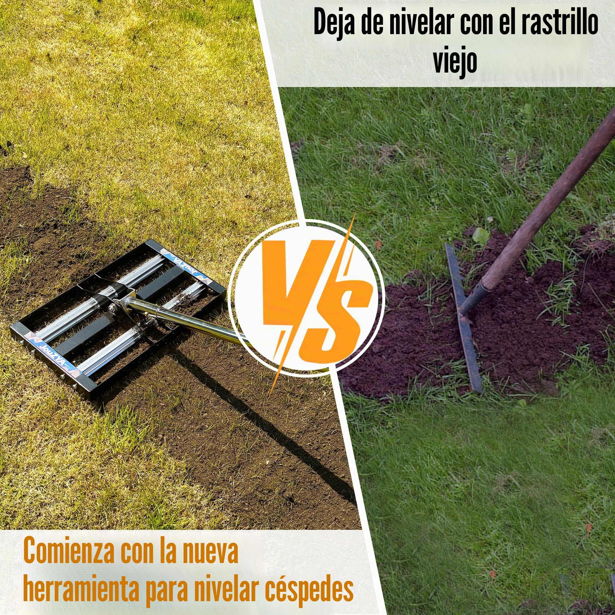JouZYA- Rastrillo nivelador de césped actualizado con Rodillos de Aluminio, Herramienta niveladora de Acero Inoxidable de 17 , nivelador de césped Resistente con Mango extendido de 70, rastrillo