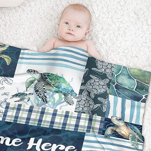 Miniatura 3 de BUYYET Manta de franela de vellón personalizada con nombre de tortugas marinas, ligera, suave, bonita y acogedora para cama, sofá, viajes al aire