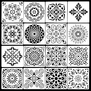 Nuoshen, 16 stencil riutilizzabili, con mandala, tagliati al laser, stencil per pittura fai da te, pareti e album di ritagli.