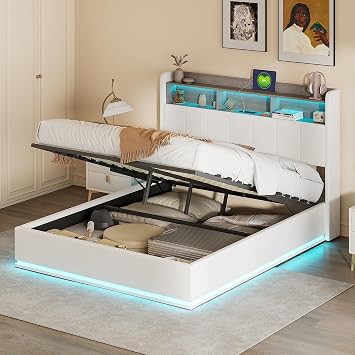 Box Spring Bed 160 x 200 cm with LED USB Upholstered Bed with Storage Space Youth Bed 160 x 200 cm with Bed Box Double Bed with Headboard Bed with Storage Storage Bed with Slatted Frame Functional Bed without Mattress