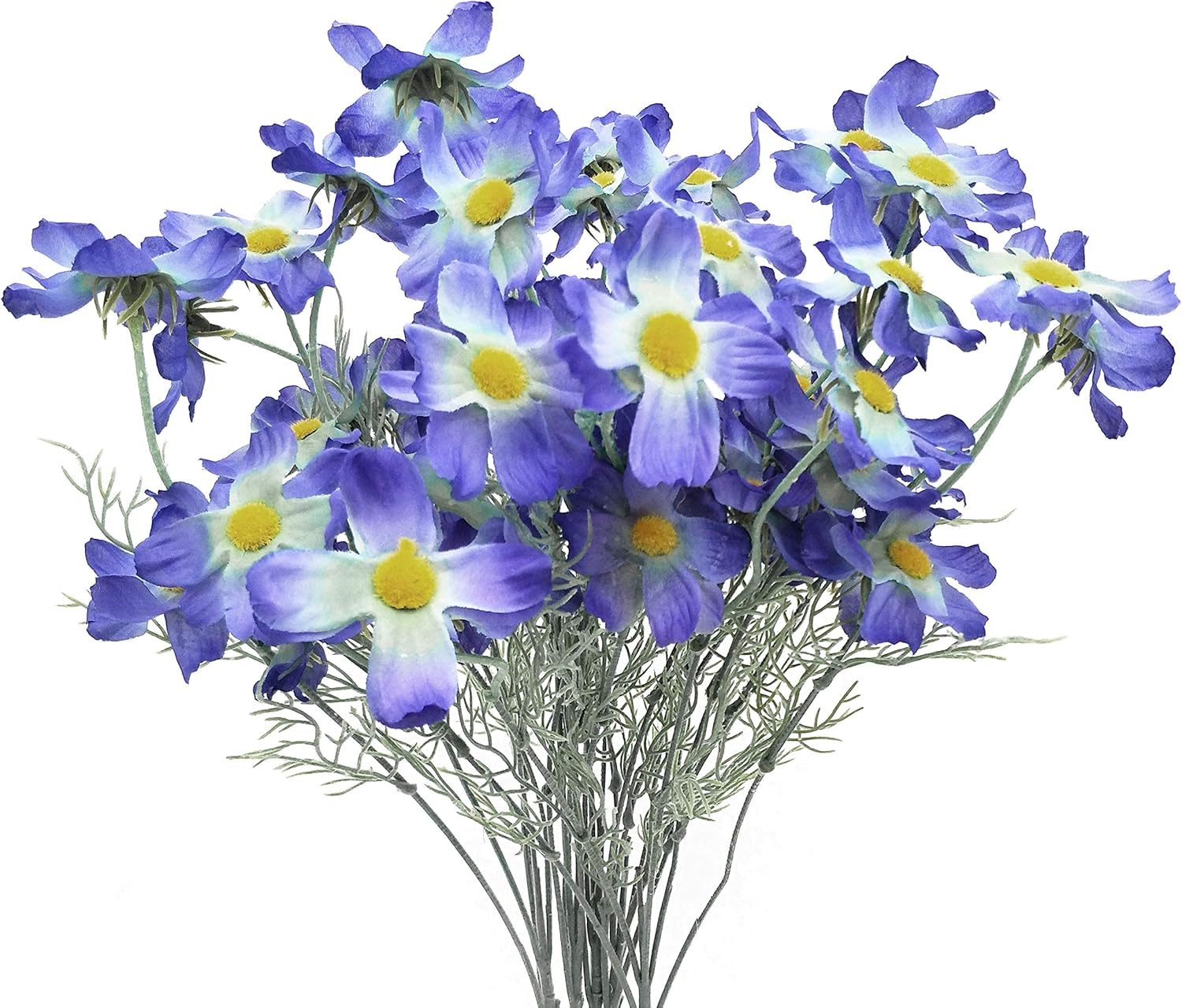 Artificial Flower 6pcs 27'' Long Stem Silk Coreopsis Calliopsis Galsang Fake Daisy Chrysanthemum for Wedding Bridal Bouquet Bridesmaid Groomsman Home Décor Office Centerpieces(Blue)