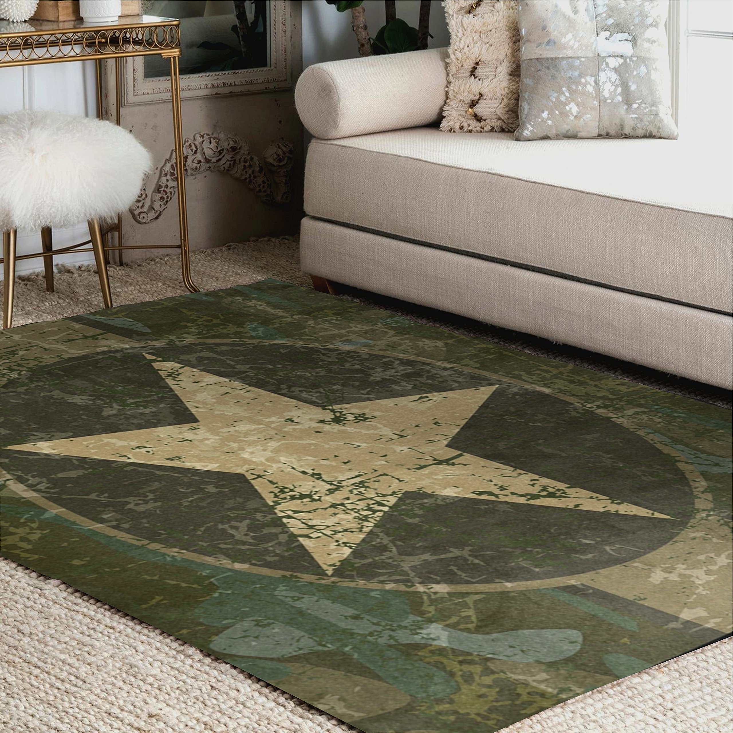 ALAZA Vintage Military Camouflage Star Area Rug Rugs for Living Room Bedroom 7' x 5'