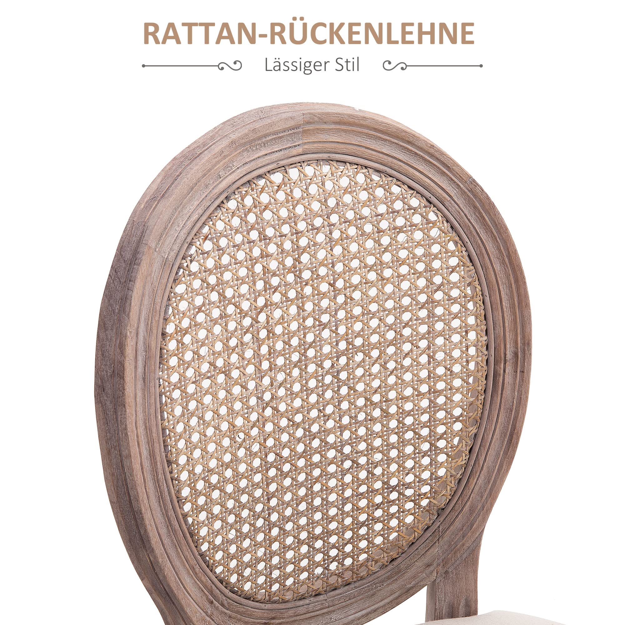HOMCOM eetkamerstoel, keukenstoel, decor met studs, Franse landelijke stijl, rubberhout, 59 x 63,5 x 96 cm, roomwit
