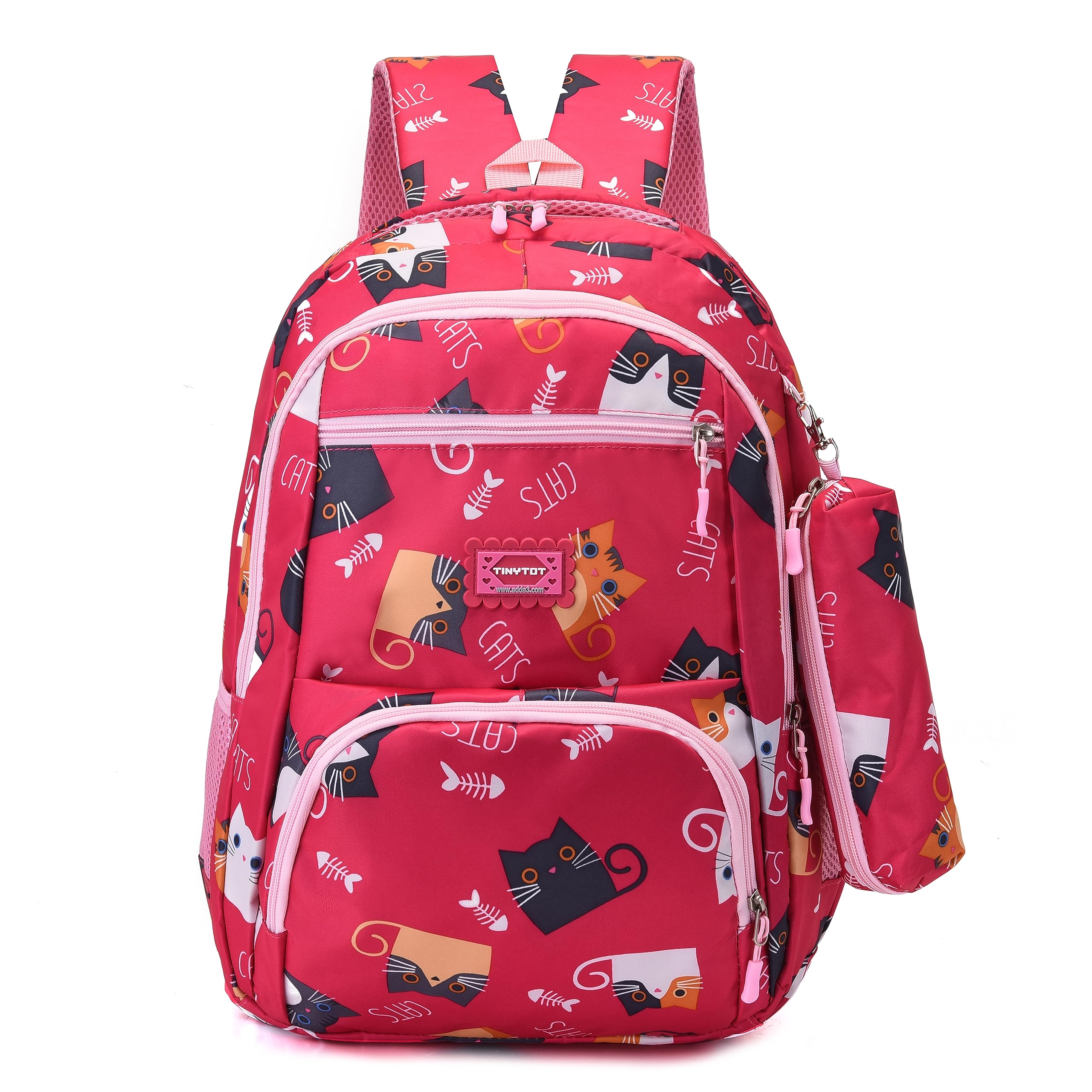 Tinytot School Bag for Girl - 26 Litre, 18 Inches, Durable & Sleek Waterproof Tuition Bag for Girls, Cat Print, Pink School Backpack, Picnic & Travel Bag, College Bag for Girls