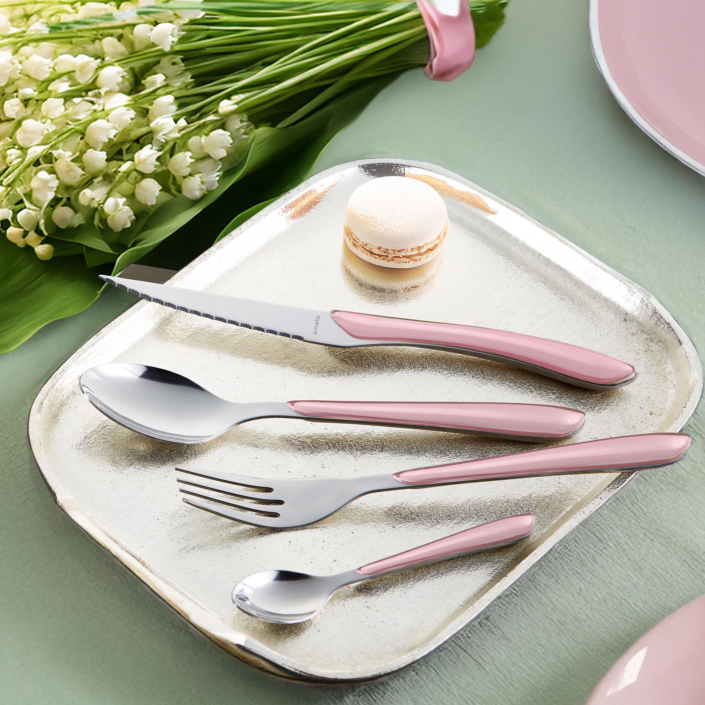 AMEFA - Ménagère 24 couverts de table pour 6 personnes - Eclat Pastel - Acier inoxydable 18/0, Finition Brillante - Rose
