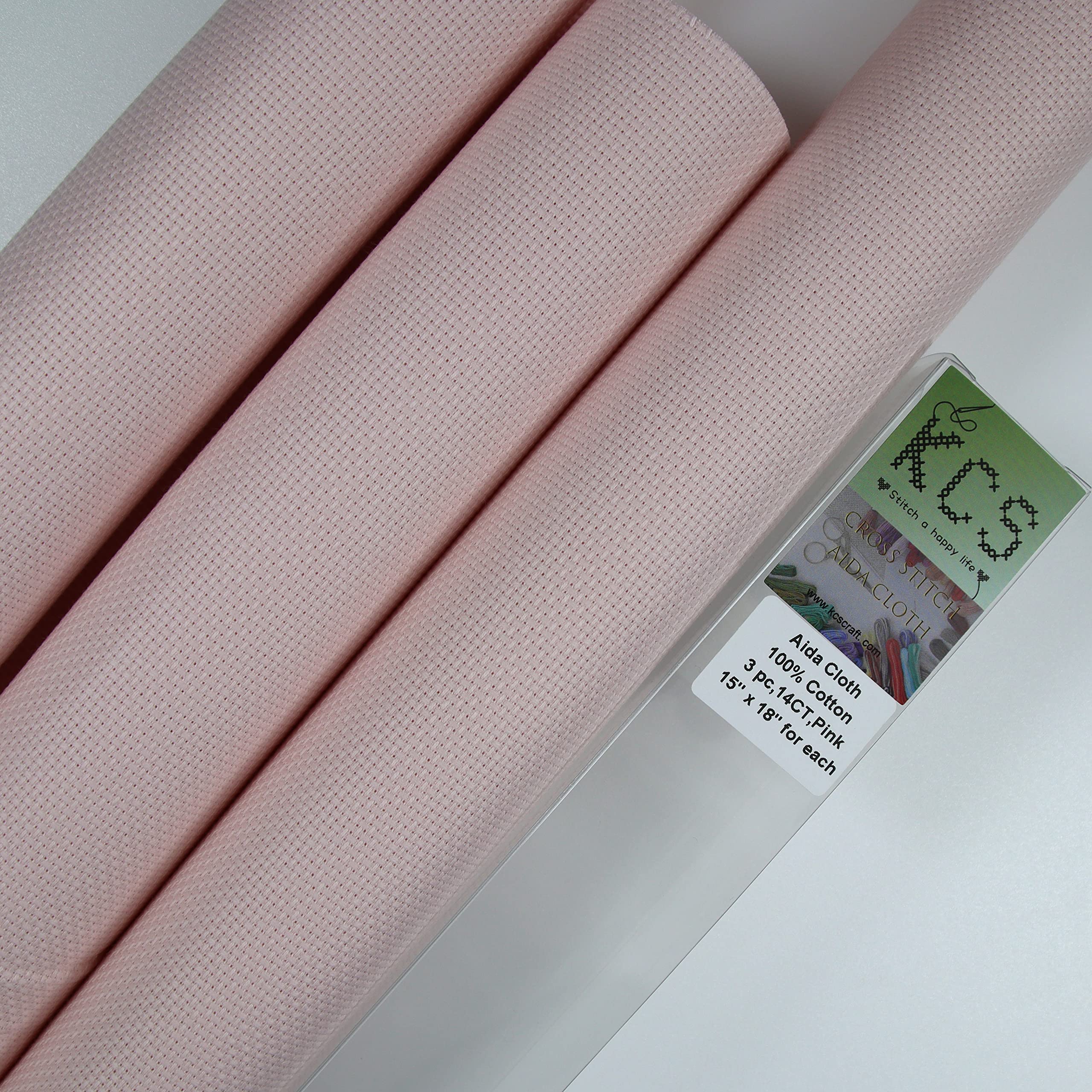 KCS 3 pc of 15" x 18" Counted Cross Stitch Cotton Aida Cloth Needlework Fabric,14CT,Pink