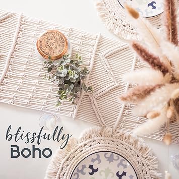 SnugLife Macrame Table Runner (86 X 13) Long | Boho Table Runner | Wedding Table Decor | Vintage Farmhouse and Bohemian Dining Room Style | Off-White