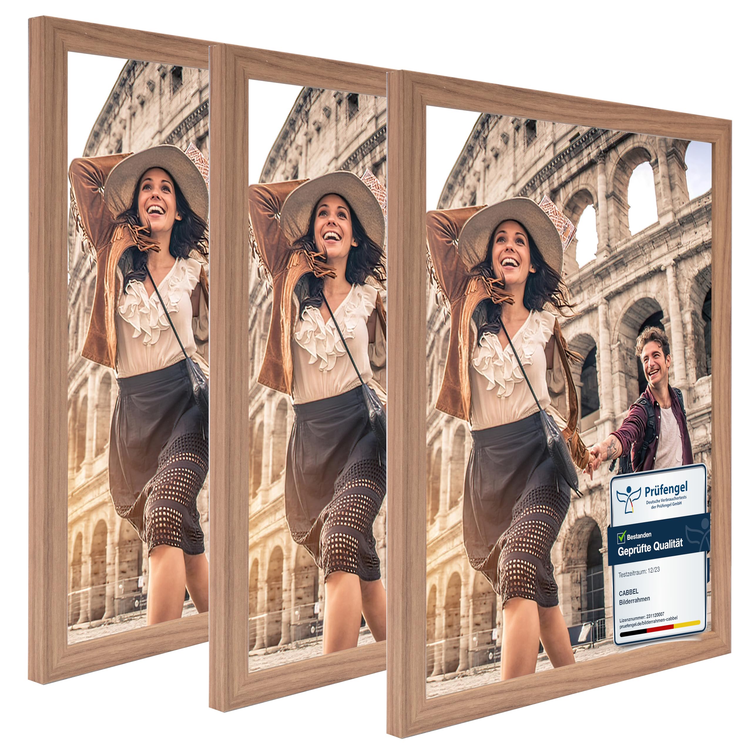 CABBEL set de 3 marcos 30x40 cm Marco de madera MDF con cristal acrílico inastillable, ideal para pósters, retratos en Roble