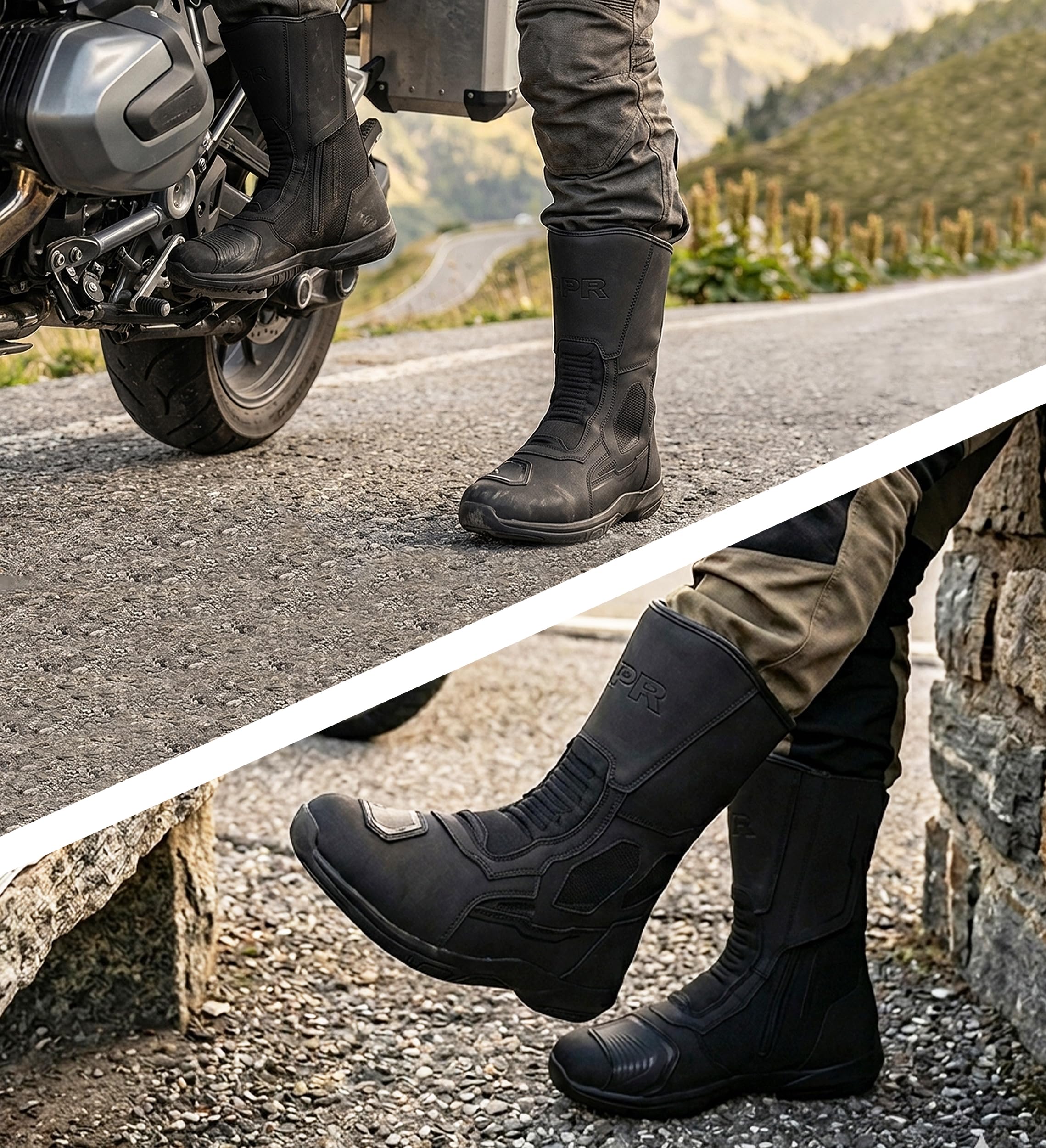 VPR Stivali da moto in pelle R45, certificati CE EN 13634:2017, antiscivolo, traspiranti, impermeabili per tutte le condizioni atmosferiche