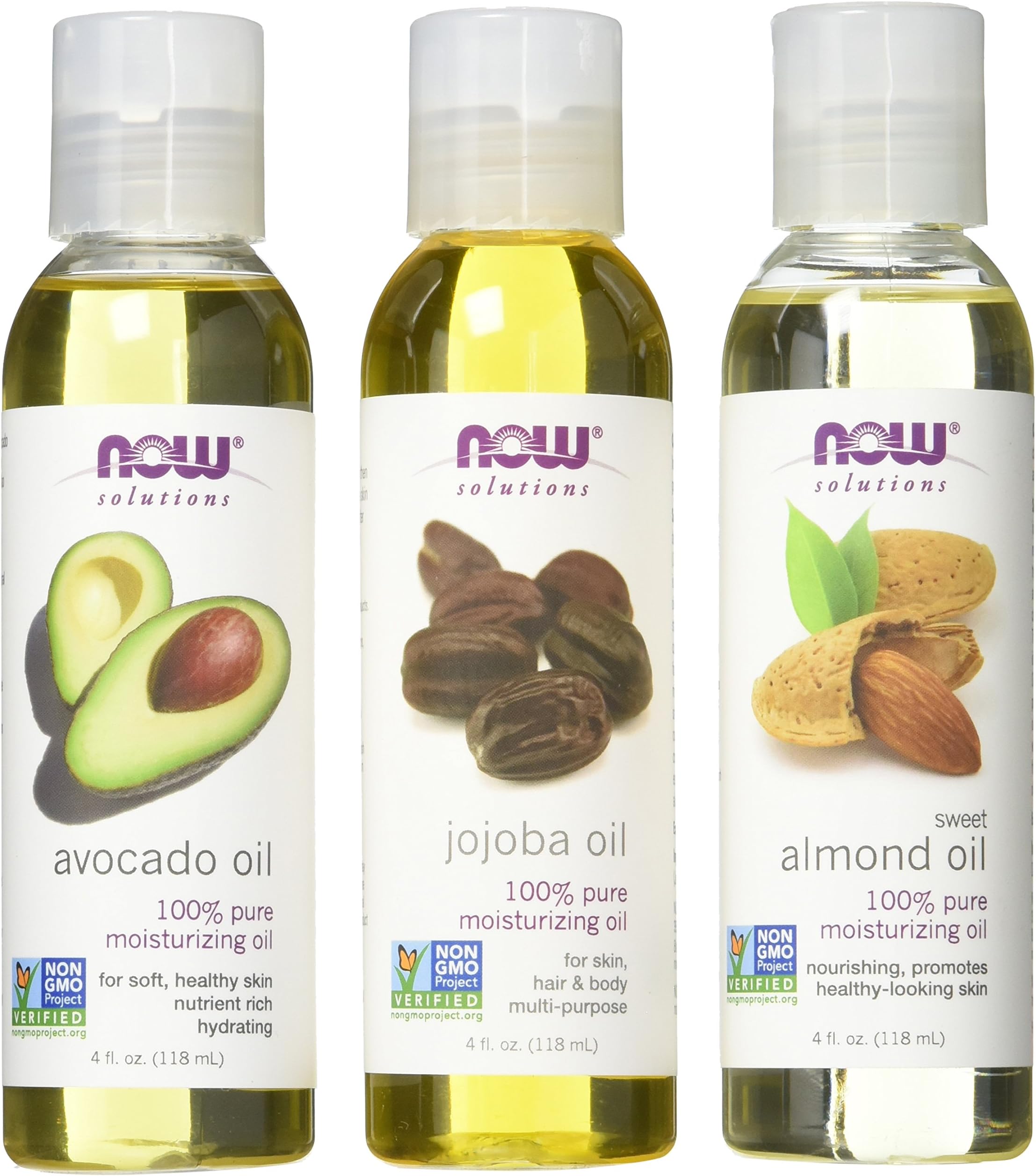 Variety Moisturizing Oils Sampler: Sweet Almond, Avocado, and Jojoba Oils - 4oz. Bottles each