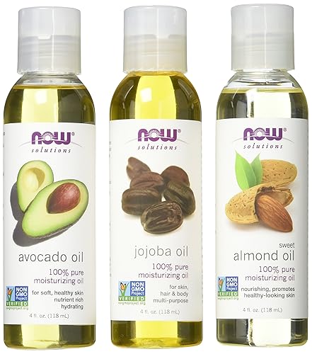 Now Foods Variedad Hidratante Aceites Sampler: Sweet Almendra, aguacate, y aceites de Jojoba – 4oz. botellas, cada una