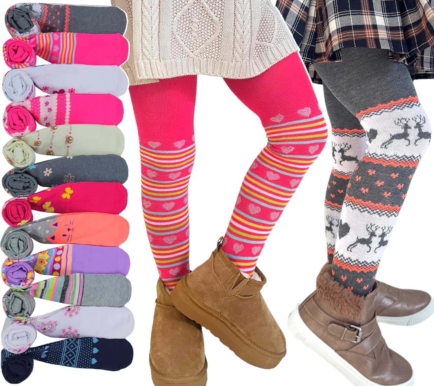 ToBeInStyle Girl’s Pack of 6 Opaque Knit Density Pull-On Warm Winter Tights - Image 3