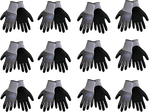 500NFT - Guantes de trabajo con revestimiento de nitrilo, tallas S-XL, grisnegro, (paquete de 12 pares)