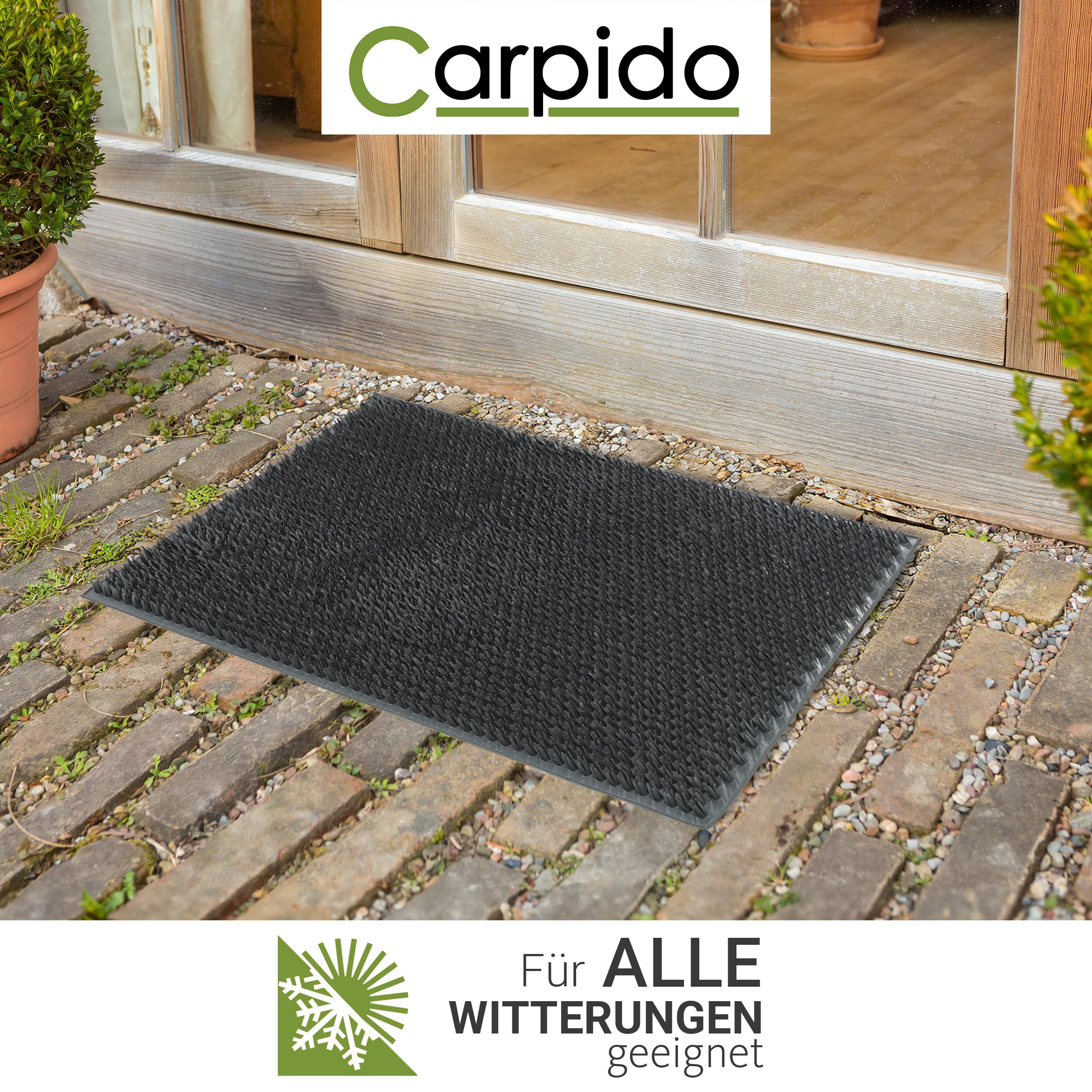 Carpido Wetterfeste Fußmatte Garten - Grau 40 x 60 cm - Outdoor Schmutzfangmatte - Türmatte leicht zu reinigen - Flexible Gummifußmatte Außen rutschfest