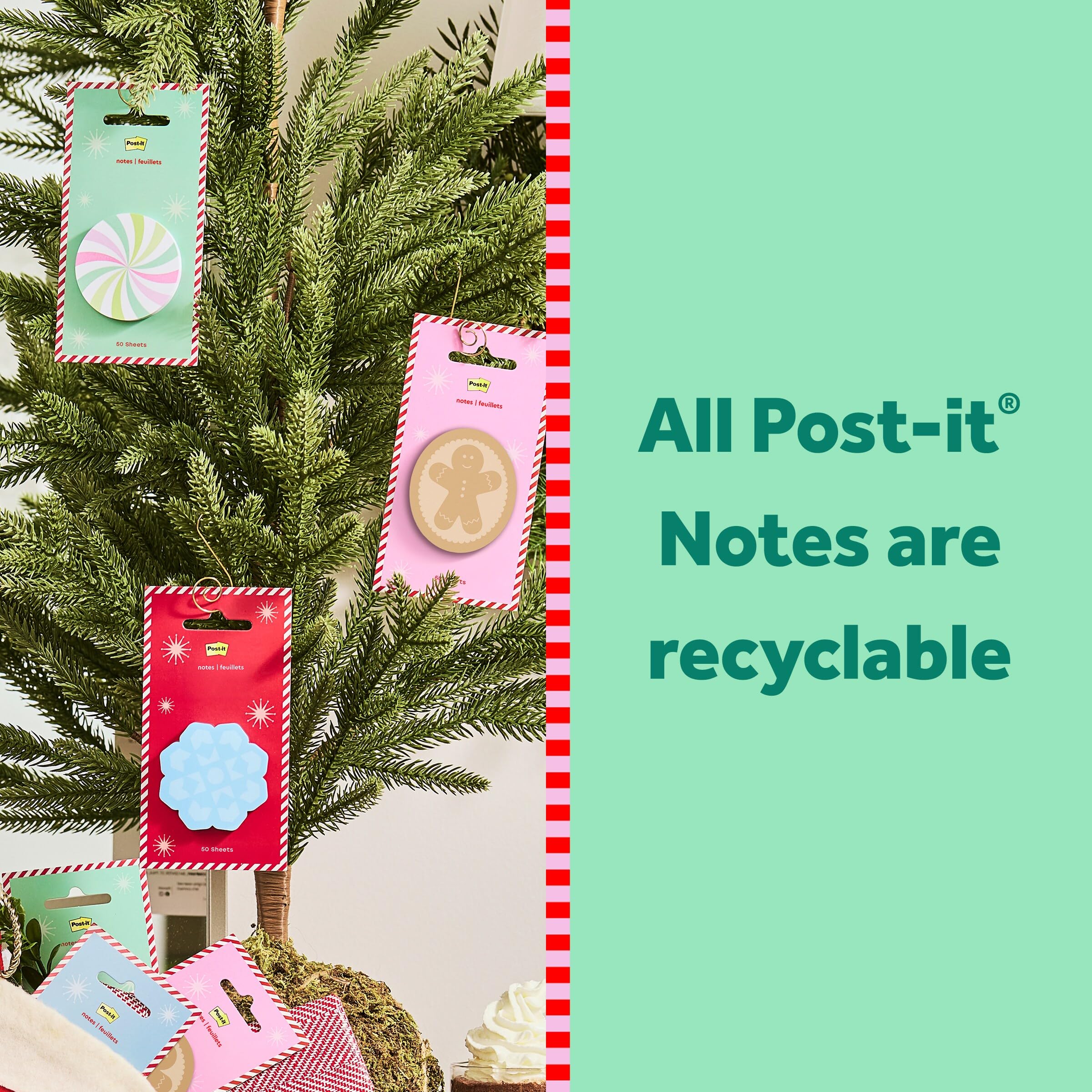 Post-it Jingle Notes samoprzylepne choinki 5,1 x 6,3 cm, 1 x śliczny notatnik o tematyce bożonarodzeniowej z 50 arkuszami