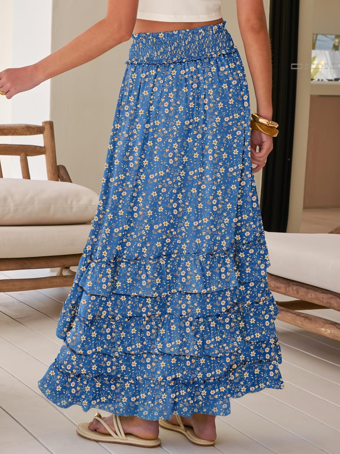 ANRABESS Maxi Skirts for Women Summer Boho Tiered Flowy Elastic High Waist Beach Long Skirt Casual Spring Vacation Outfits - Image 4