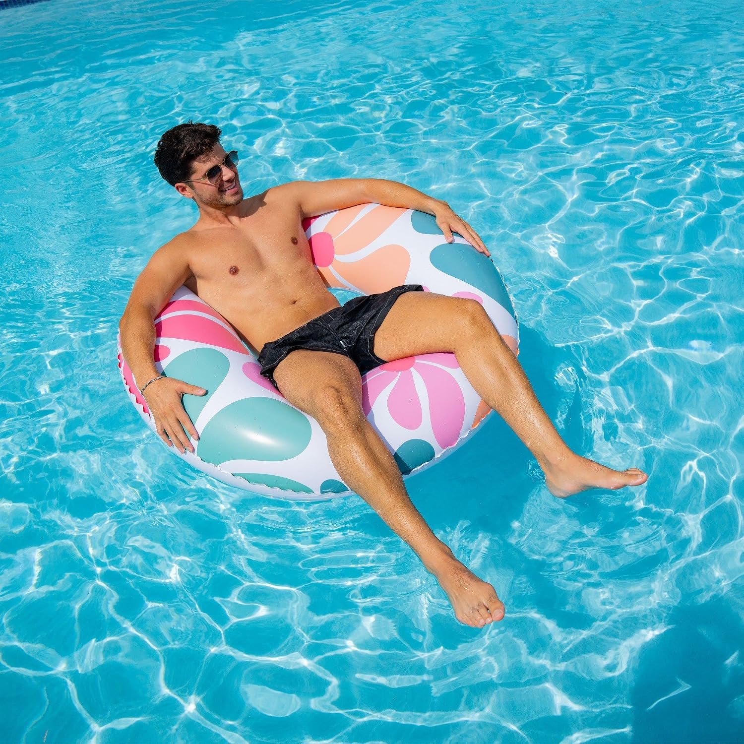 In The Swim Exploded Floral Inflatable Tube Pool Float – 48-Inch Oversized Floral Swim Ring – Bold & Colorful Design, Durable PVC
