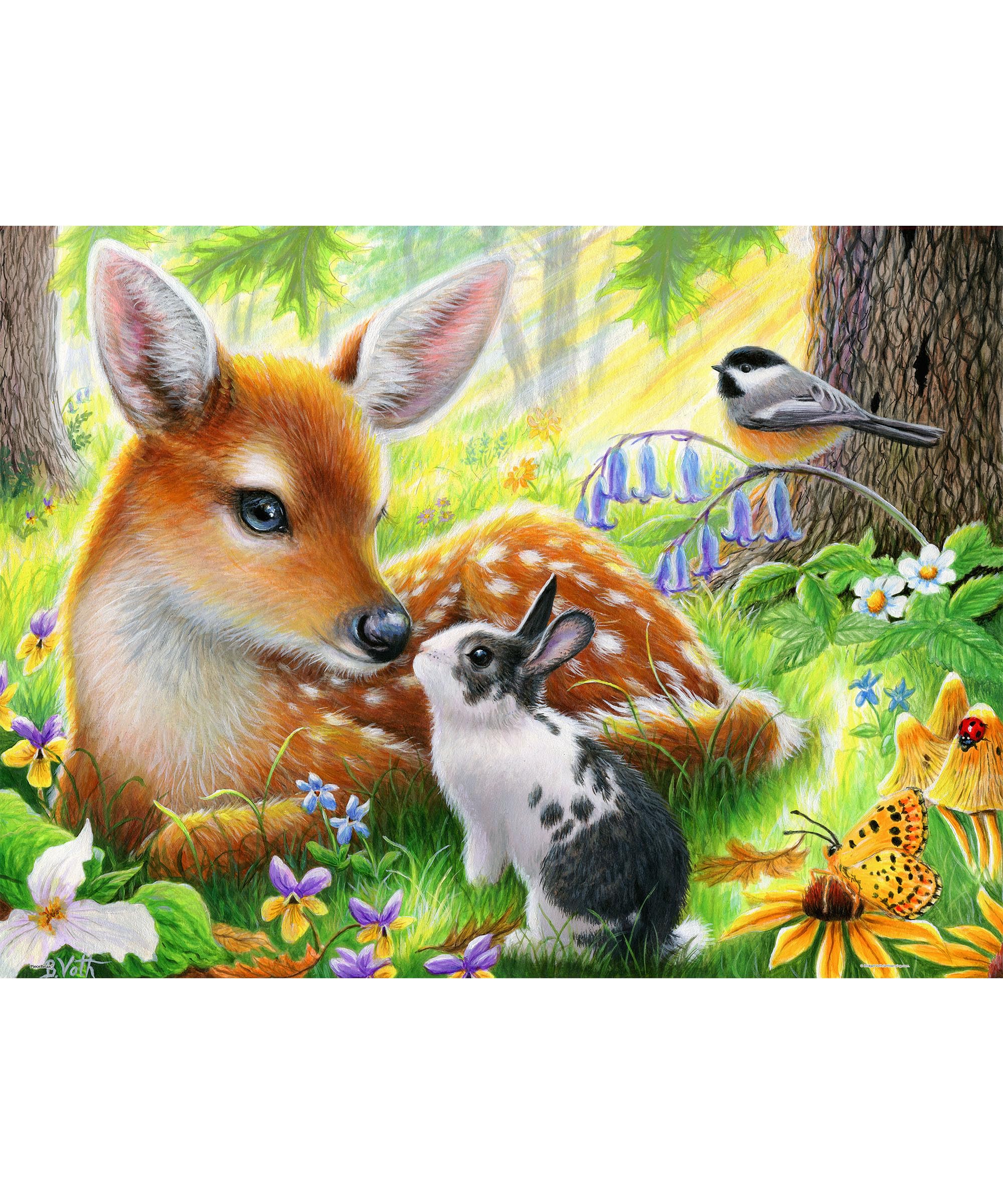 PieceRelax PieceClicks Puzzle 1000 Pièces Friends in The Forest | Puzzle 1000 pièces pour adultes, 47,6 x 63,3 cm, Bridget Voth, puzzle animaux forêt