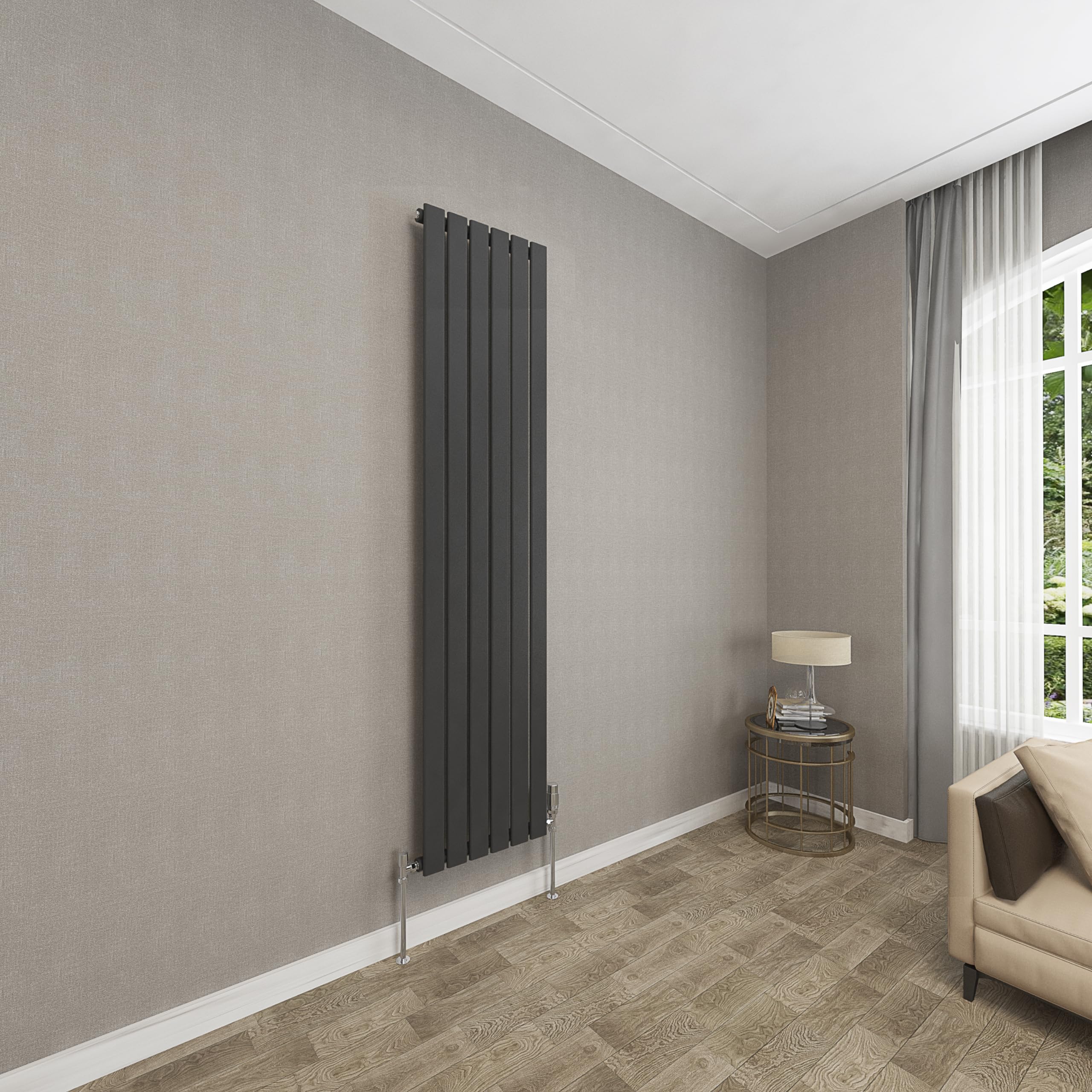 Sky bathroom | 1800x408mm Vertical Designer Radiators Black Flat Panel Single Panel Central Heating Radiator