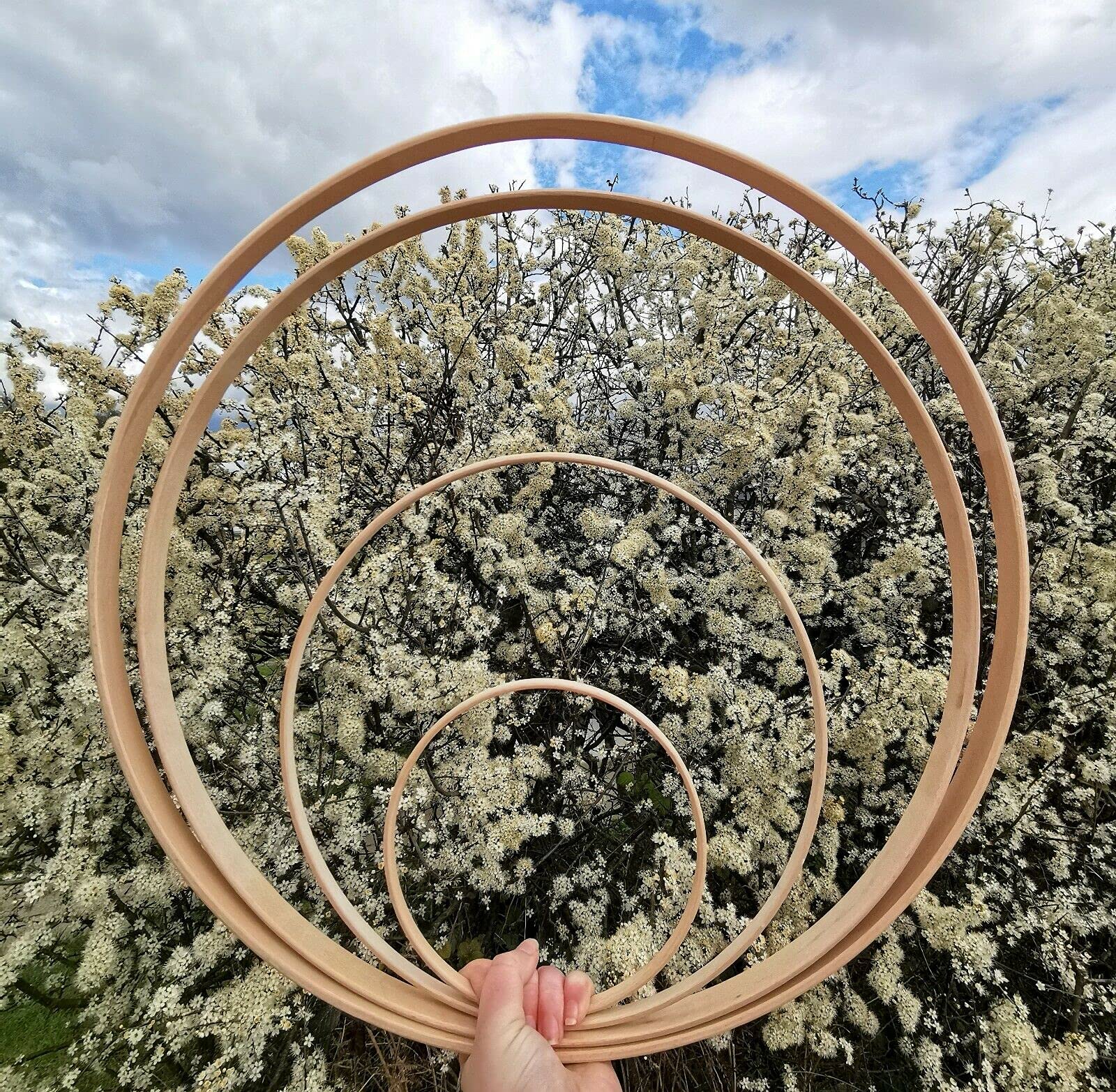Wood Craft Hoops - Dream Catcher Flower Wreath Macrame Wall Hanging Wooden Ring (30cm)