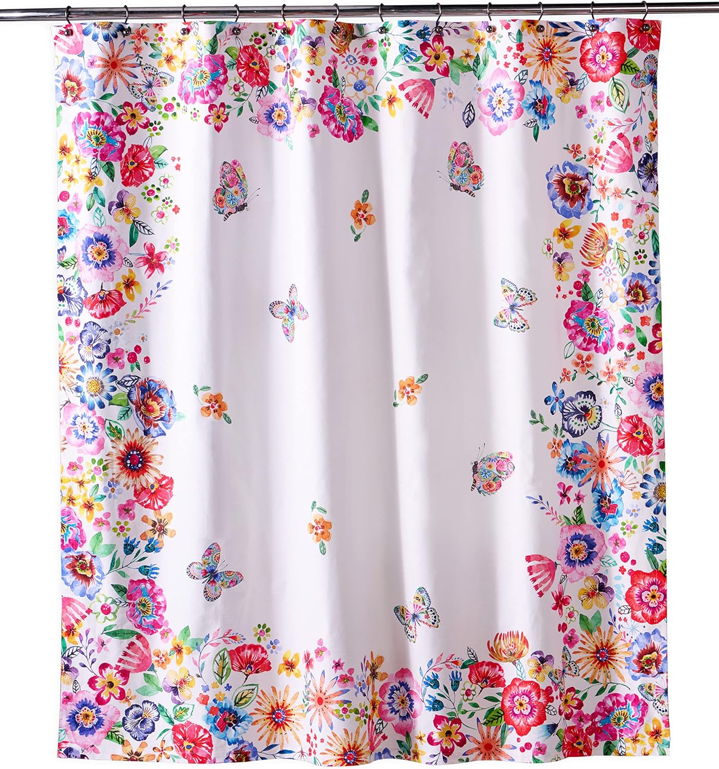 Product image of Maison d' Hermine Shower Curtain 100% Cotton One Panel 70"x72" Washable Fabric Shower Curtains for Bathroom, Easy Hanging with 12 Button Holes - Home, Farmhouse, Hotel, Spa (Happy Florals)