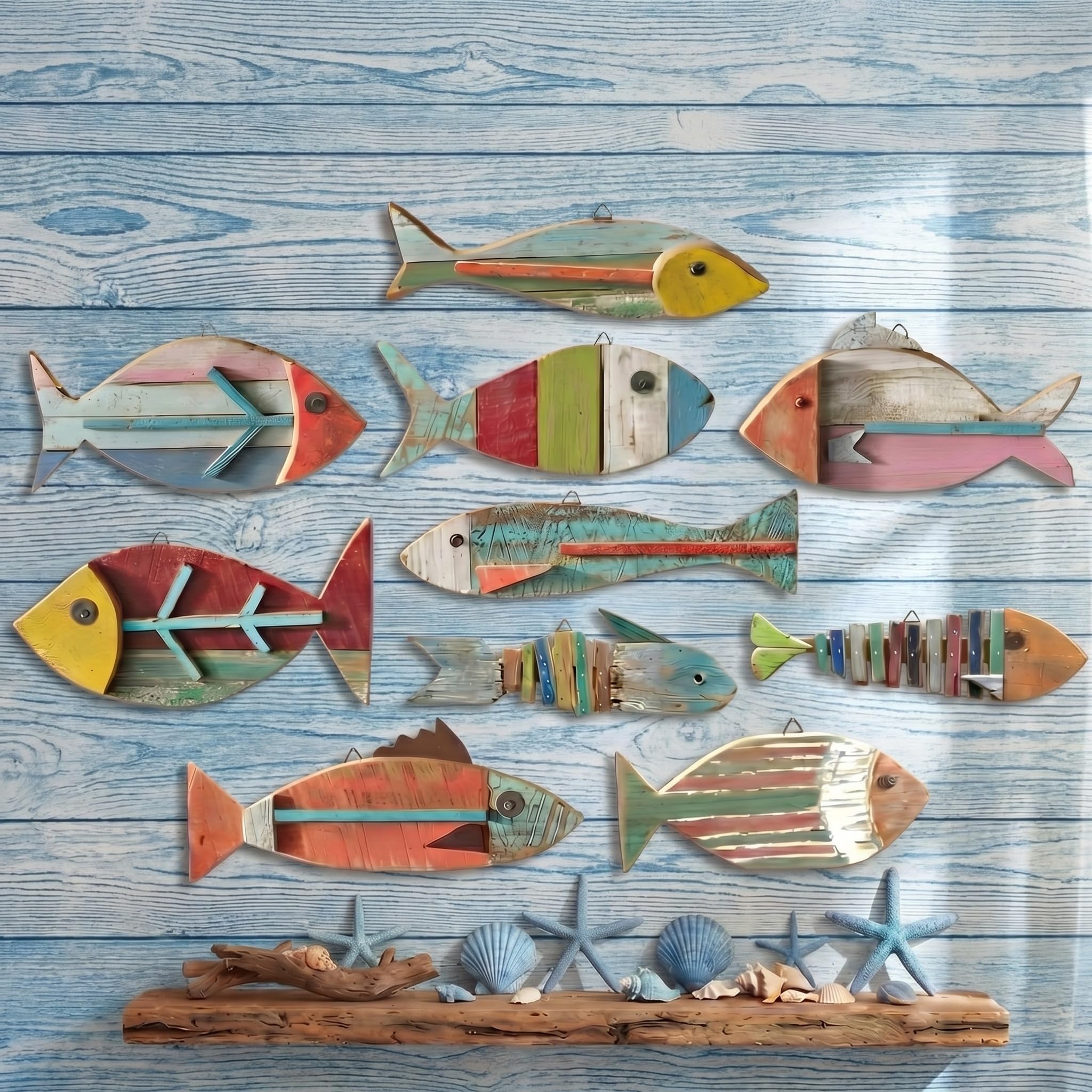 アンティーク 木製看板 人魚と漁師 ウォールデコ Amazon.co.jp: Yuntau 10個 魚 壁 装飾 木製 魚 壁掛け 装飾