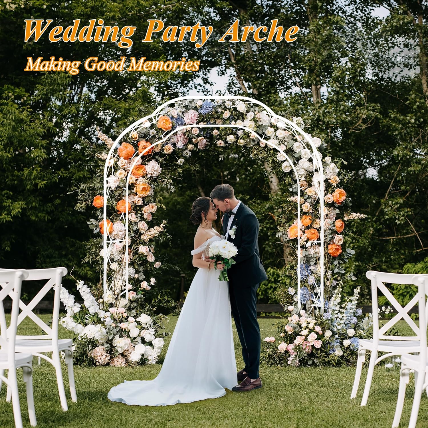 Metal Garden Arch 98.4" H Garden Arbor Trellis for Outdoor Climbing Plants Support Rose Lawn Tall Large Wedding Archway (Cream White, XL)