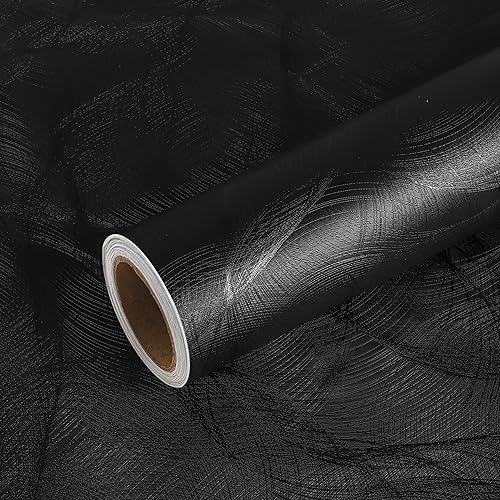 Miniatura 1 de VEELIKE Papel tapiz negro texturizado moderno en espiral circular geométrico para despegar y pegar, para dormitorio, baño, 15.7 x 118 pulgadas,