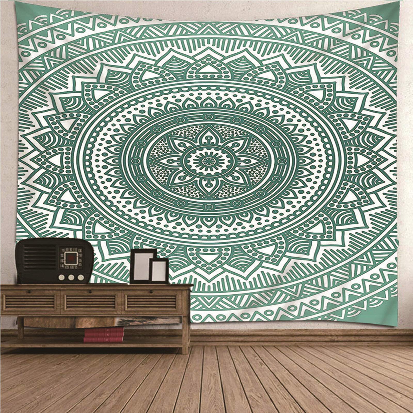 Renueva tus paredes aburridas con este tapiz de pared lavable de poliéster verde de 150x150