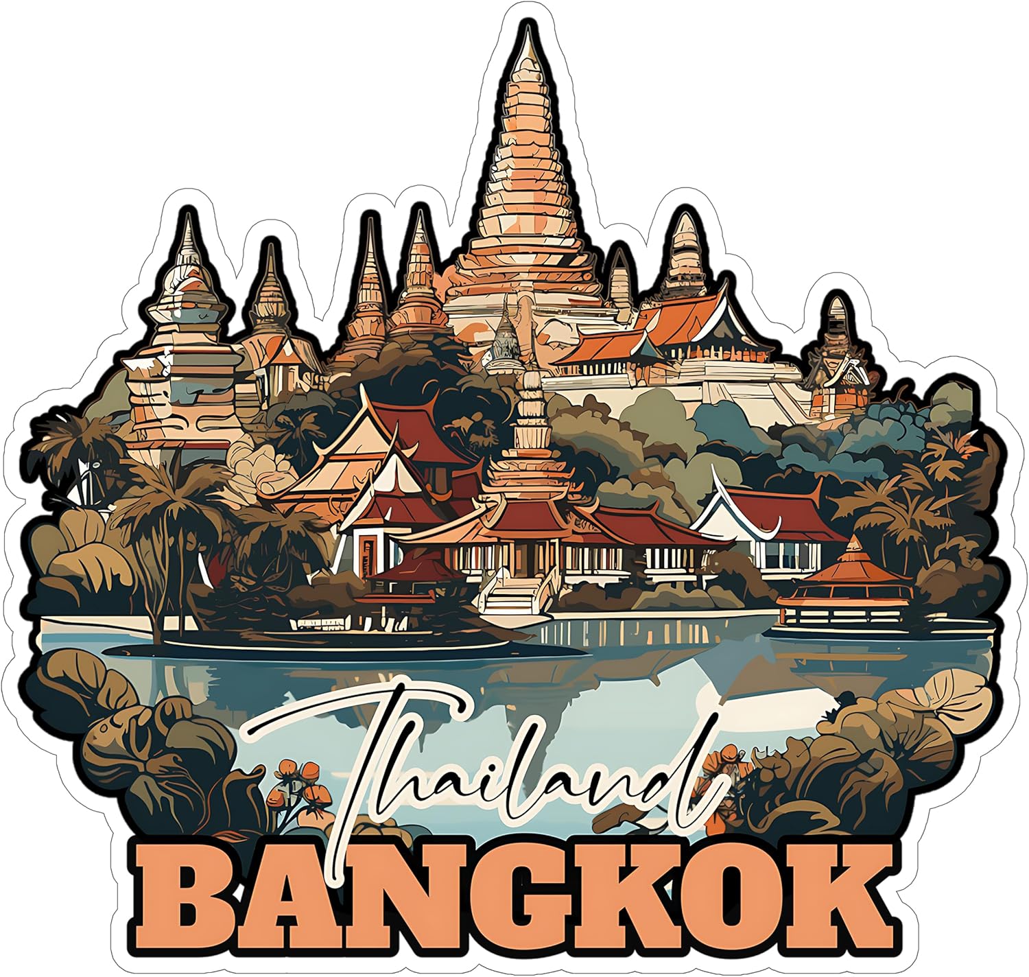 Bangkok Thailand Sticker 4 Inch City Travel Souvenir Destination - Waterproof Vinyl Decal for Laptop Water Bottle Car Tumbler - Durable Aesthetic Long-Lasting Stickers for Adults ID44990
