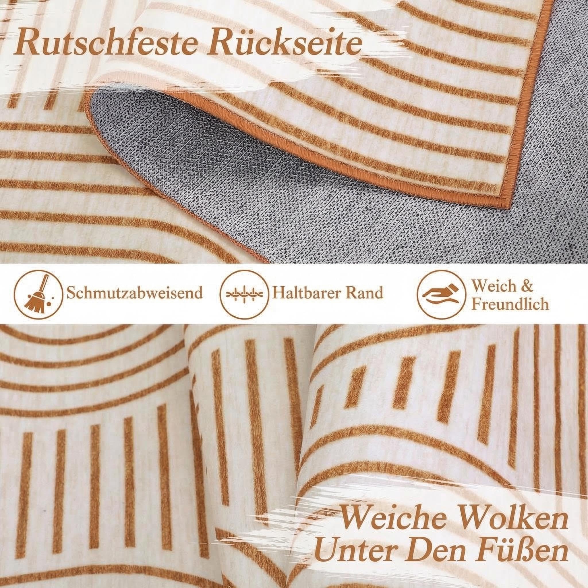 Modern Teppich Wohnzimmer 200x290 cm Kurzflor Waschbarer Orange | Moderner Geometrischer Teppich für Schlafzimmer Kinderzimmer Büro, Kurzflor Faltbarer Rutschfest