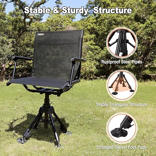 Miniatura 6 de Kalkal Silla de caza con soporte de tiro, silla giratoria silenciosa de 360 grados, silla ciega de caza, 4 patas de altura ajustable, asientos de