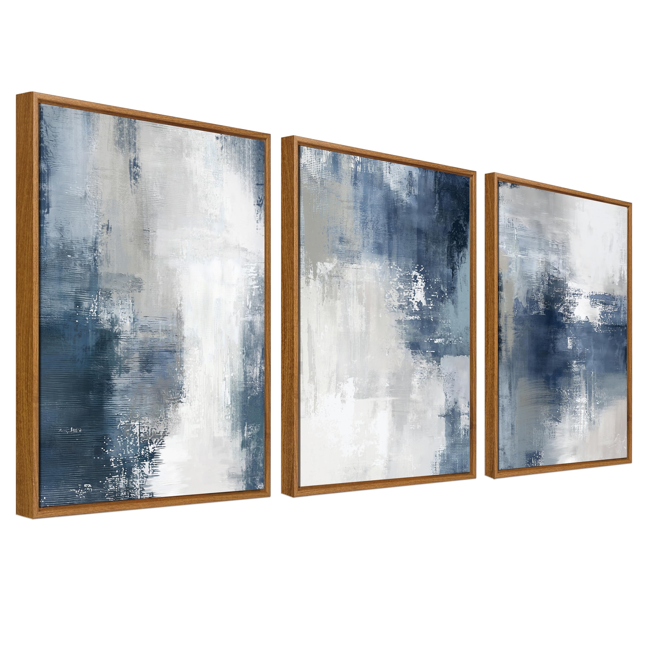 Framed Canvas Wall Art Set of 3 Nordic Abstract Painting Canvas Prints for Wall Poster Blue Grey White Minimalist Pictures for Living Room Bedroom Dinning Room Hallway 40x60cm x3pcs (No Acrylic Glass) โ image 1