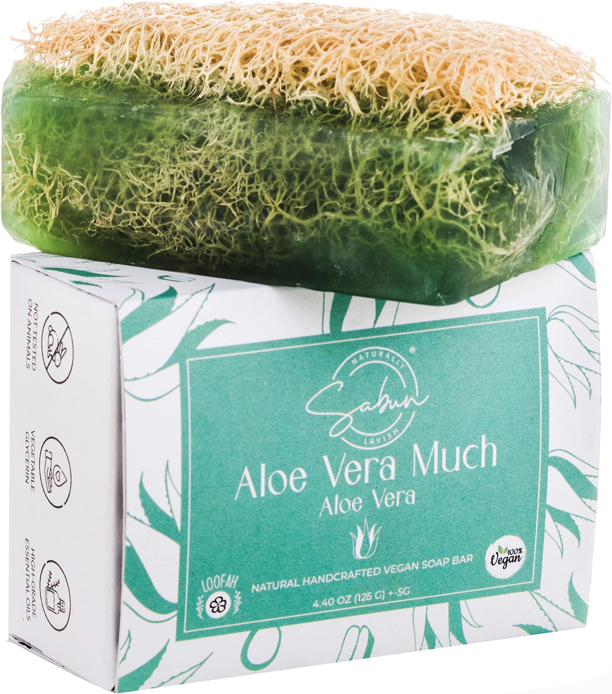 Aloe Vera Soap with Loofah - Natural Exfoliating Loofah Soap Bar - Smells Like Fresh Floral Citrus - Handmade with Aloe Vera, Jojoba Oil, Witch Hazel - Face & Body Scrub Bar [4.40 oz - 125 gr]